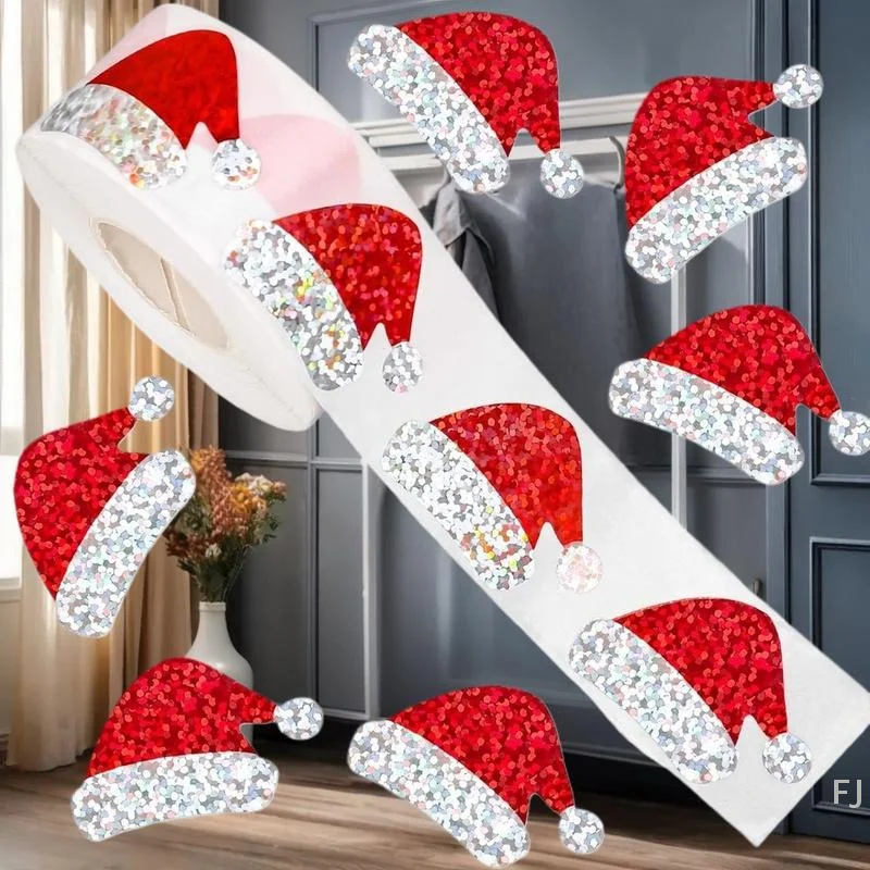 7.DIY Christmas Gift Seal Labels, Roll of 500 Featuring Santa and Bell Designs, Ideal for Baking Packages and Envelopes