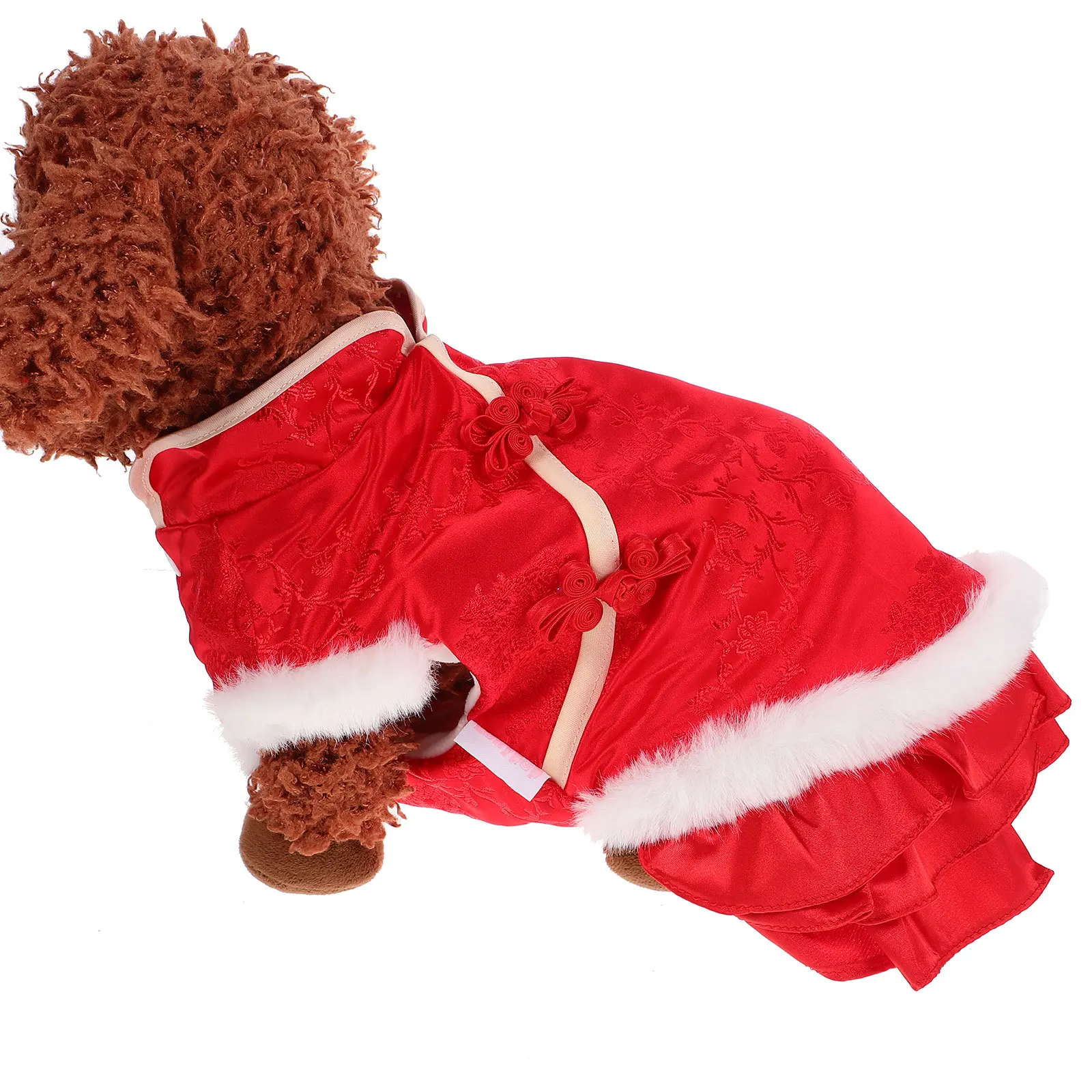 

1Pcs Cotton Dog Skirt New Year Puppy Dress Chinese Style Pet Clothes Size L Comfortable Adorable Outdoor Costume