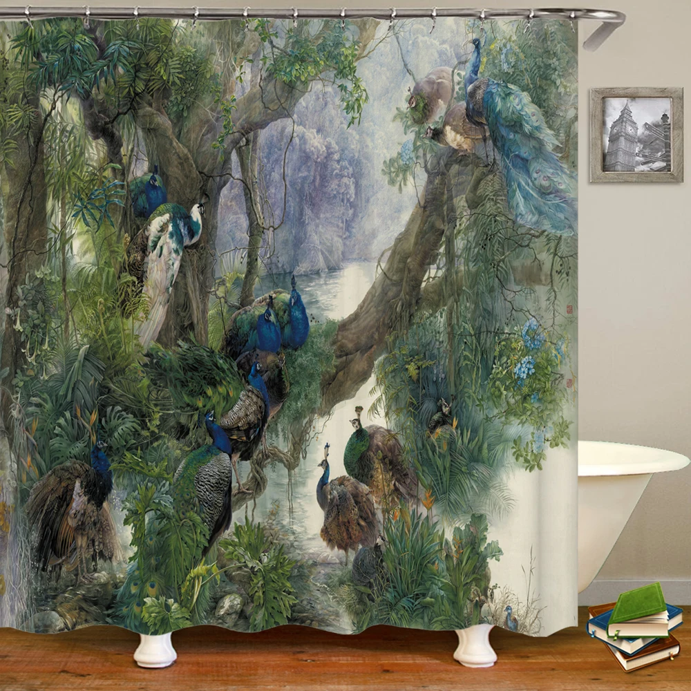 3D Flowers and Birds Peacocks  Shower Curtain Waterproof Bathroom Curtains Polyester Home Decor Curtain With Hook Curtain