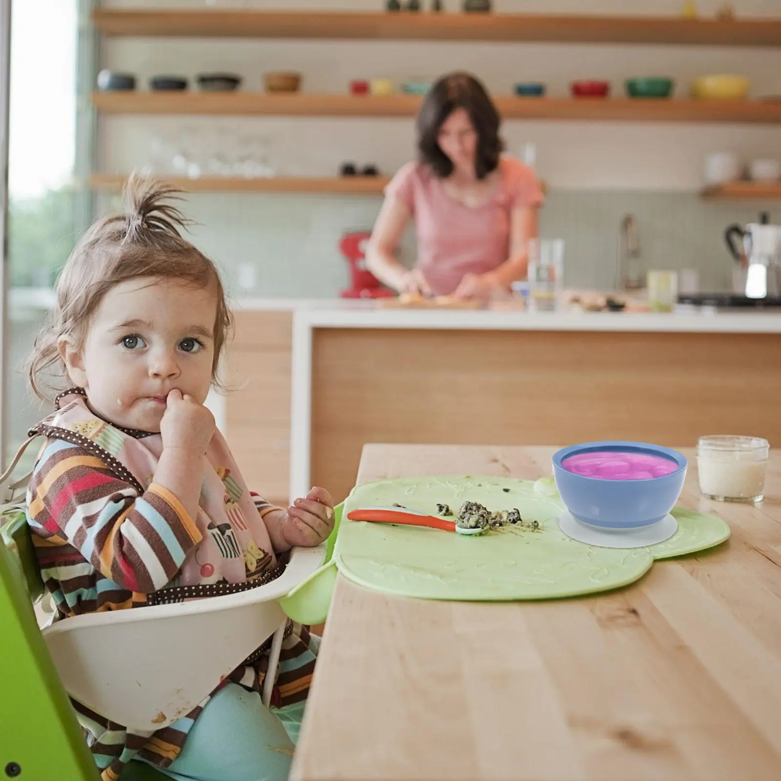 Silicone Baby Suction Bowl Lid Toddler Kids Feeding Training Spill Proof Plate for Independent Eating