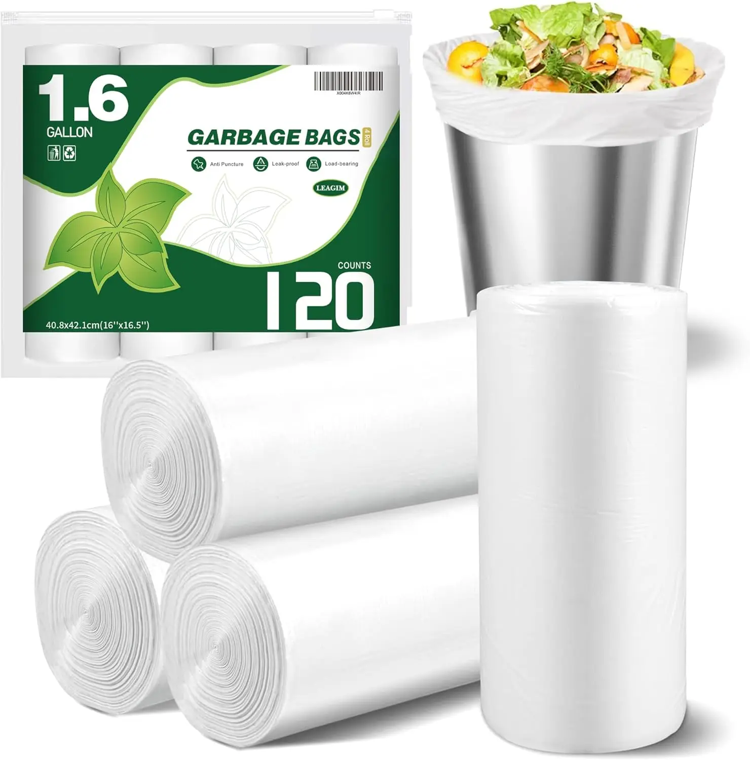 

120 штук, 1,6 галлона, маленькие мешки для мусора, мини-пакеты для отходов, подходят для емкостей 1,2-2 галлона, для дома, офиса, ванной комнаты, спальни