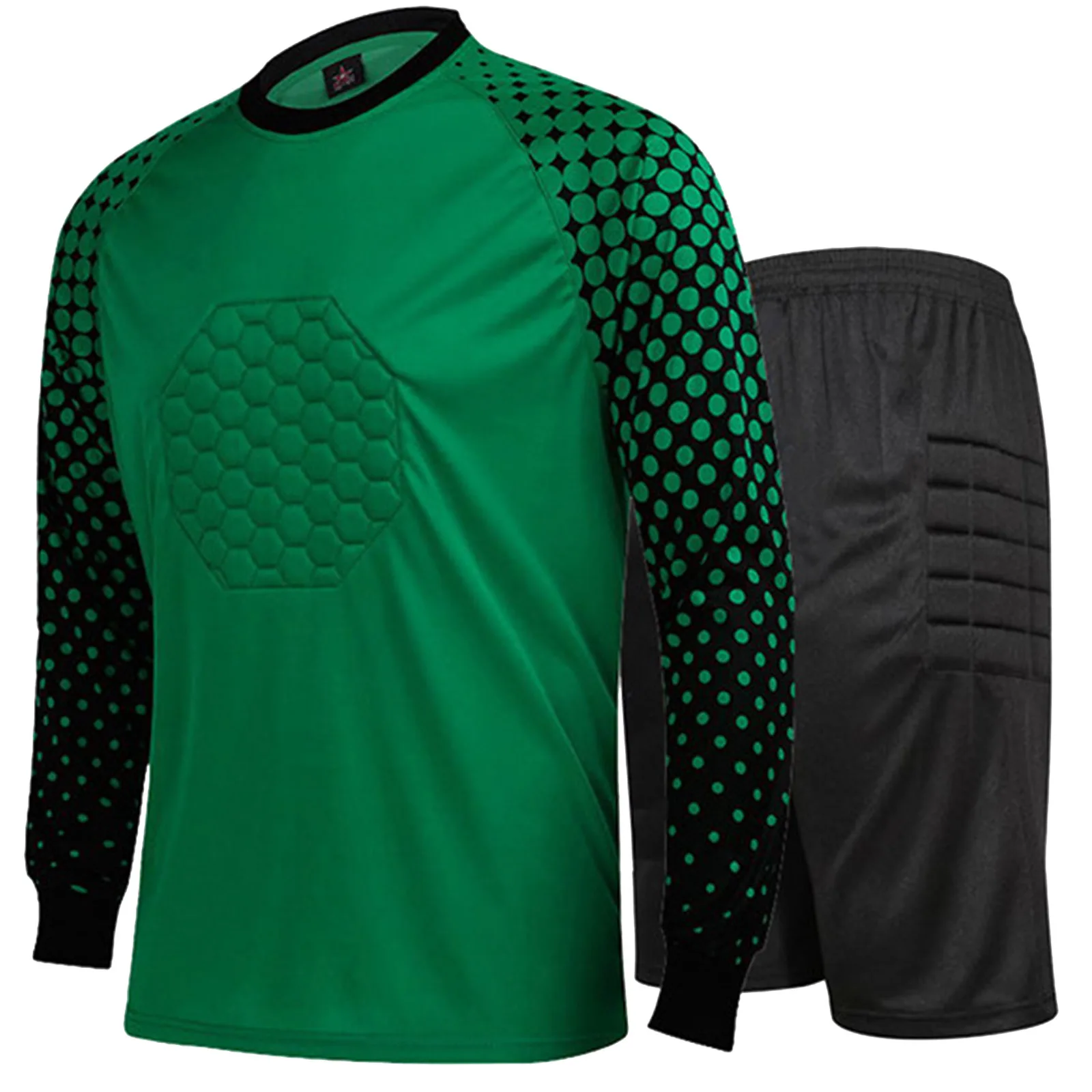 Men Soccer Goalkeeper Uniform Outfits Football Goalie Jerseys Long Sleeve T-Shirt Padded Protective Shorts Pants Sports Set