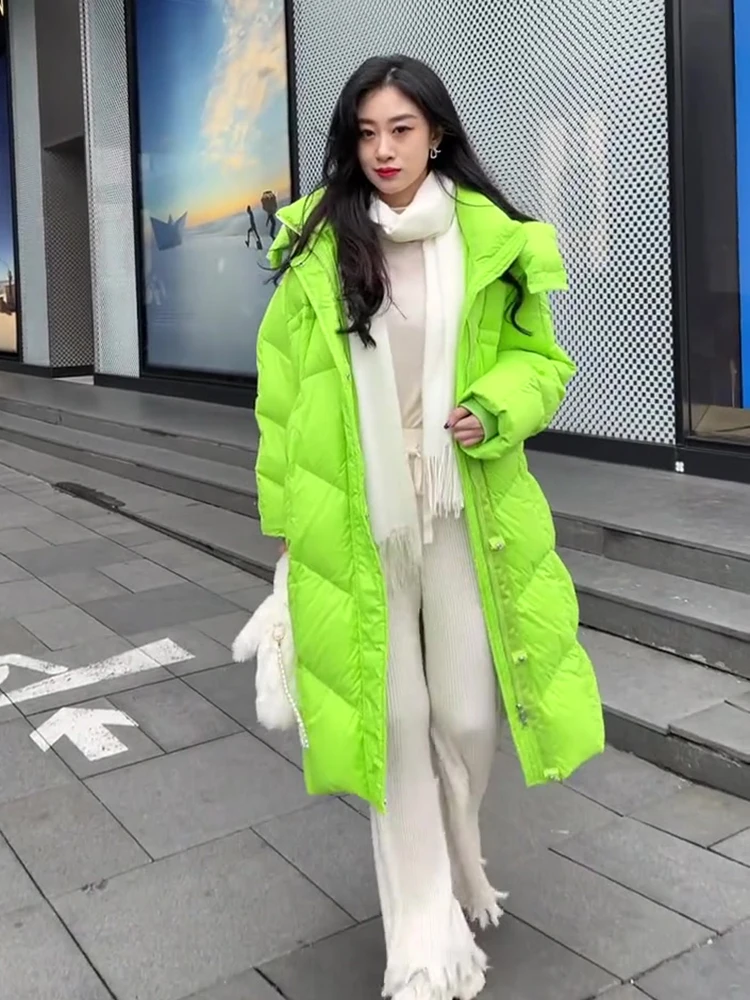 

Длинная свободная куртка-пуховик ниже колена из ткани с эффектом памяти, модная повседневная женская верхняя одежда...