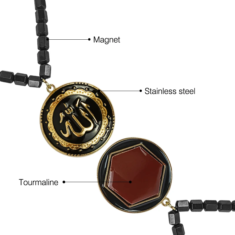 CAMAZ Terahertz Stainless Steel Energy Muslim Tourmaline Necklaces Healthcare Muslim Jewelry Pendant for Men and Women
