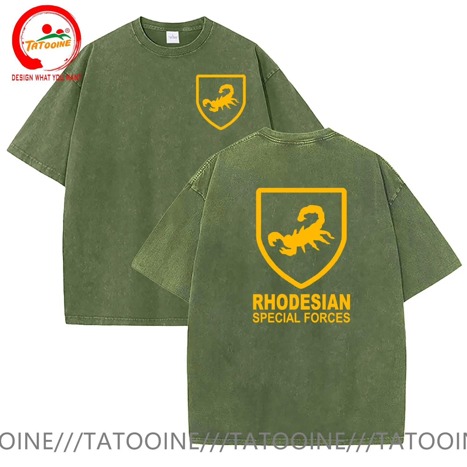 Vintage Washed Cotton T-Shirt Funny Designer Grid Rhodesian T-Shirt Army Special Forces T Shirt Men Fashion Trendy Casual Clothi