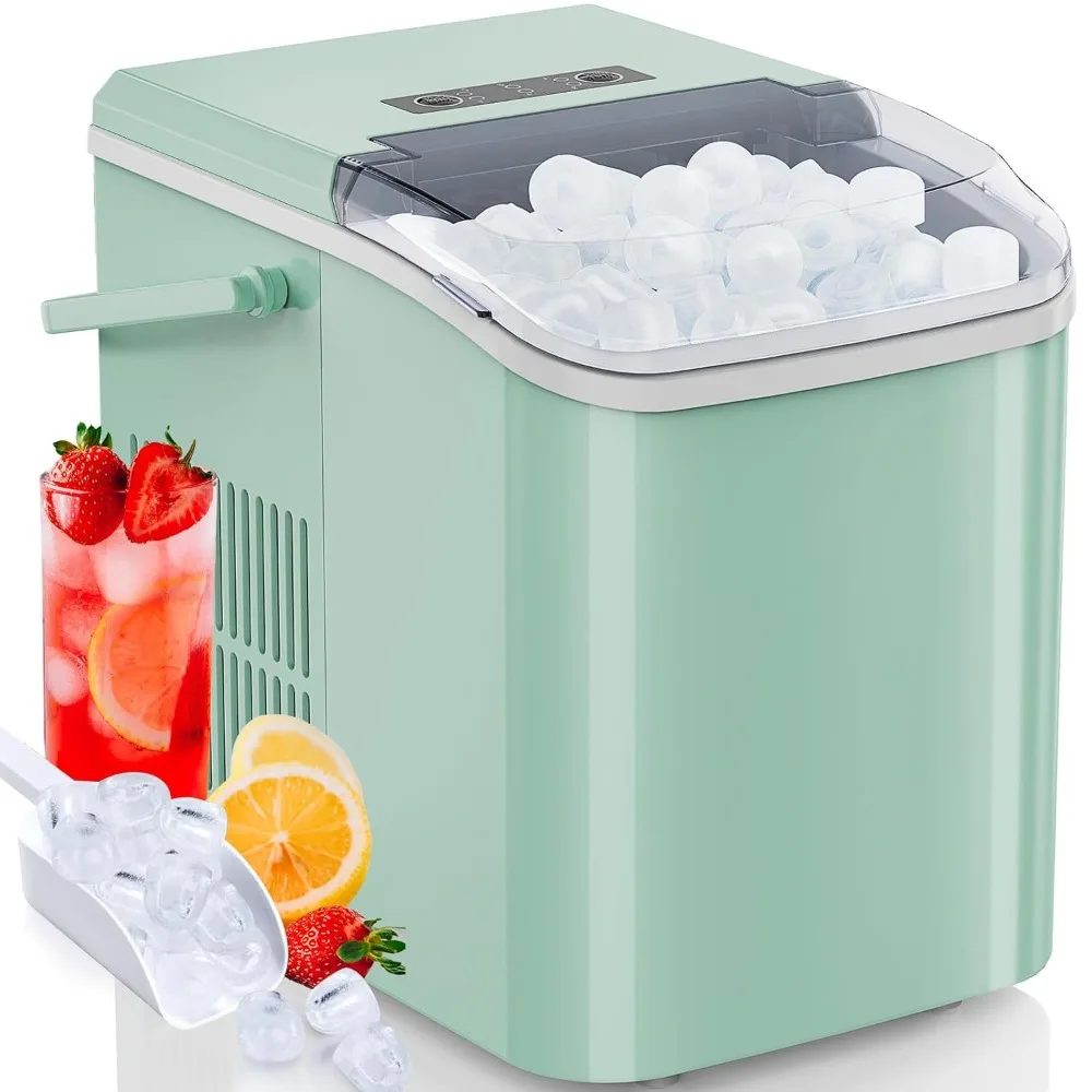 

Portable Ice Machine Self-Cleaning with Ice Scoop,Basket and Handle,26.5lbs/24Hrs,2 Sizes of Bullet Ice for Home Kitchen Office