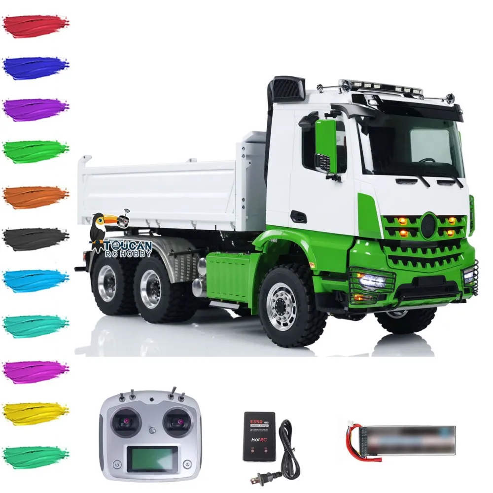 

Toys RTR LESU 1/14 RC Hydraulic Metal Dump Truck Model 6x6 3-way Radio Control Tipper Car Toy with Light Sound Sticker THZH1788