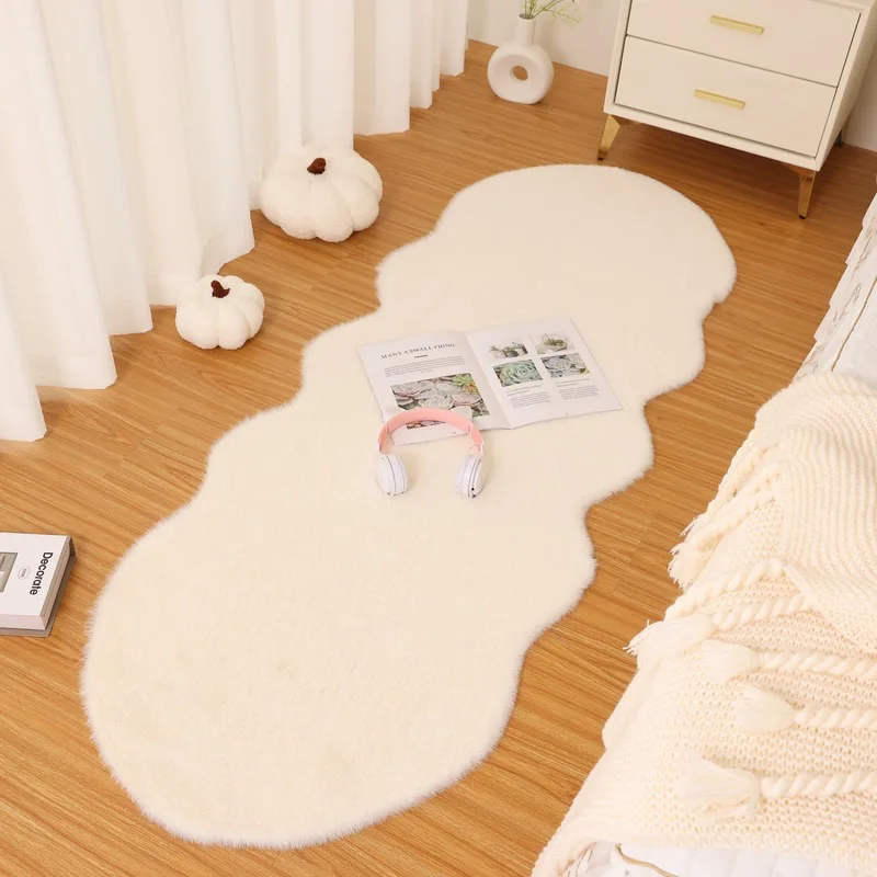 Faux Rabbit Carpet For Modern Home Decor Solid Color Soft Plush Sofa Area Rug Kids Bedroom Bedside Floor Mat 60x180cm White