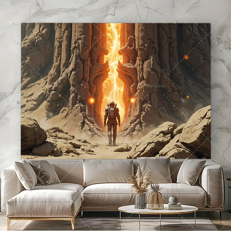 Tapisserie murale "Astronaute explorer le canyon cosmique: tapisserie murale aventure futuriste" 1 pièce