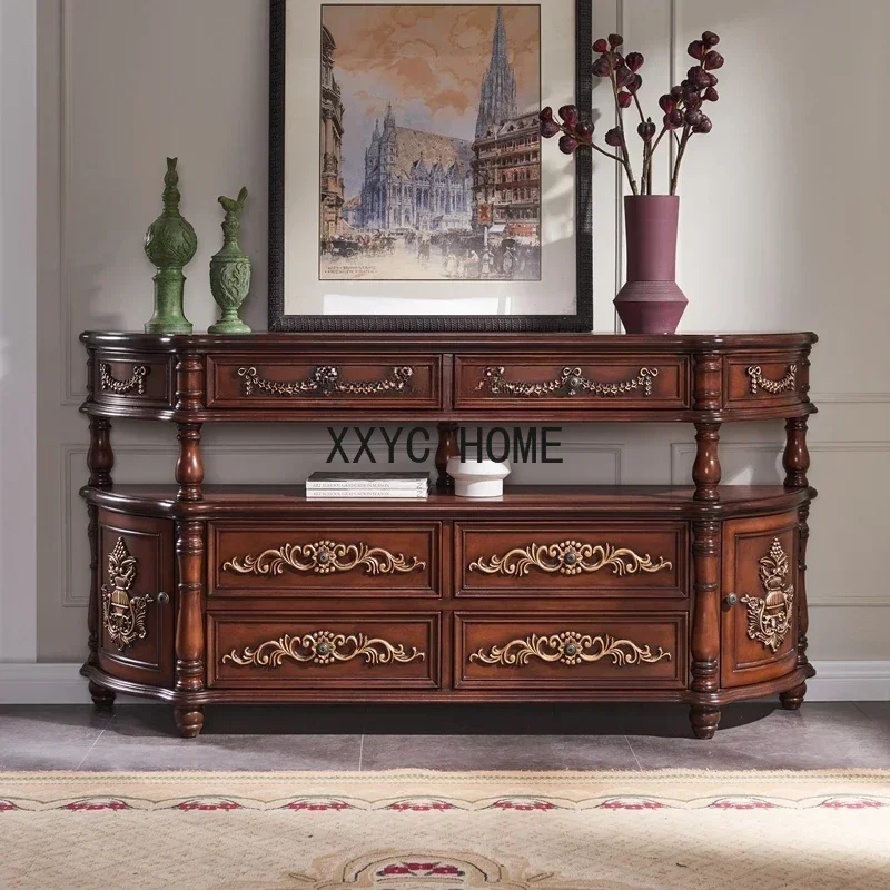 

Country Side Cabinet Solid Wood Vintage Painted Side View Table Sofa Backs Corridor Cabinet Table