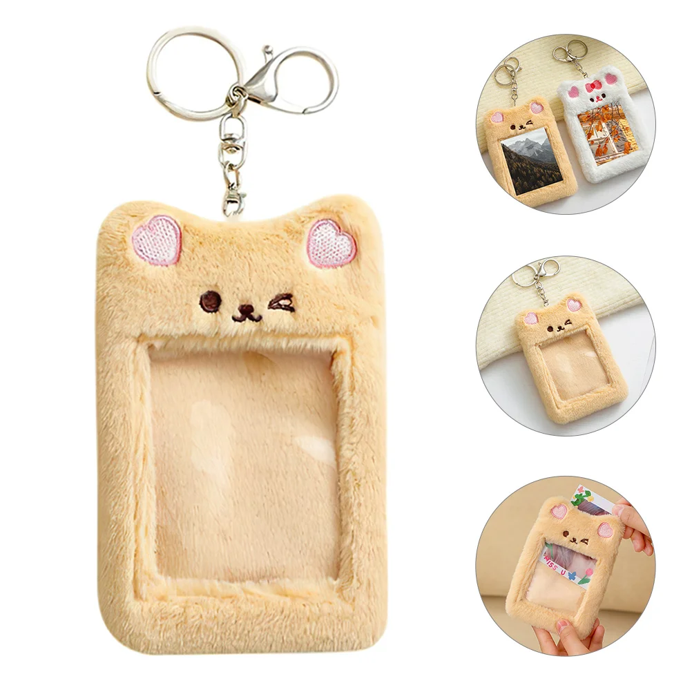 

Car Bear Card Holder Pendant Clip Transport Holders Cute Wallet Slim Purse Khaki Bus Plush Minimalist Front Pocket Travel