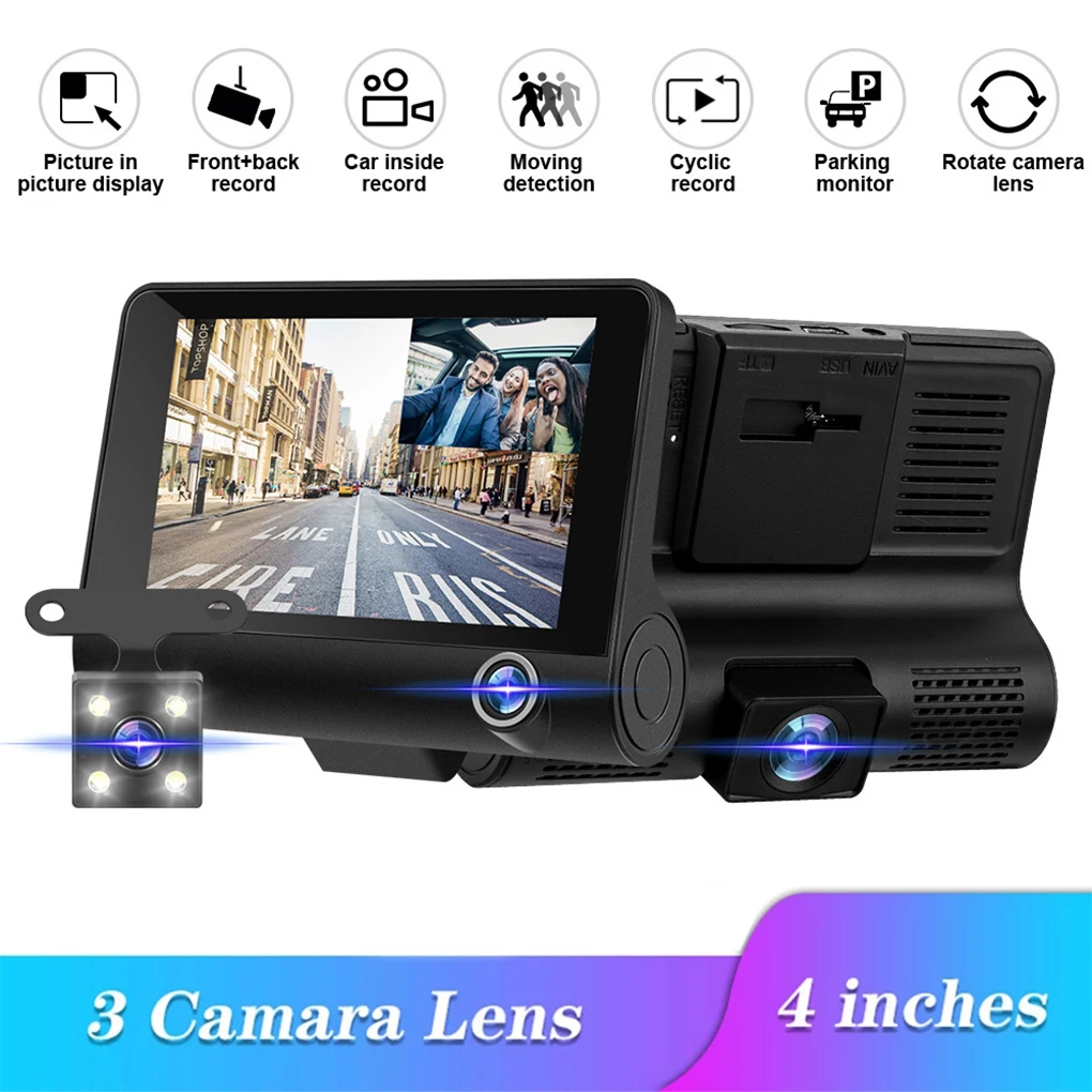 

Front And Rear Dash cam Car DVR With Post-recording And 24-hour Parking Monitoring Front Camera 1080P Three records Dashcam