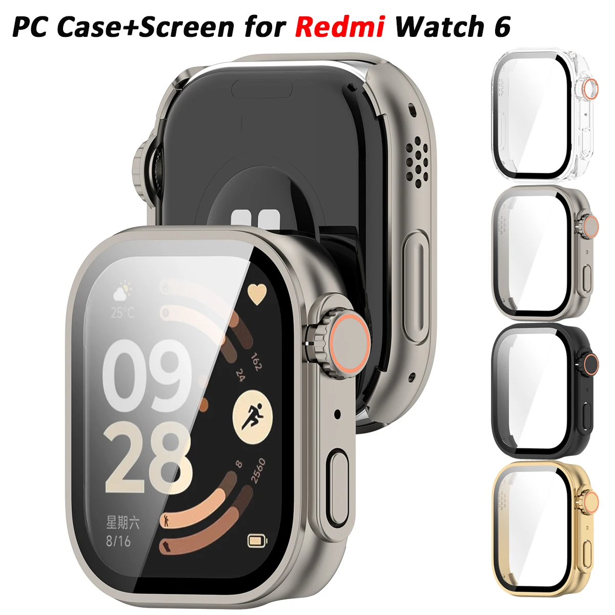 PC-Gehäuse + Glas für Xiaomi Redmi Watch 6, Displayschutzfolie, Wechsel zu Ultra, kratzfeste Stoßstangenschutzhülle für Redmi Watch 6