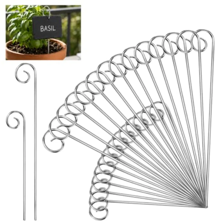 Silver Metal Plant Label Hooks - 30 Pcs 8 and 12 Inches Garden Plants Labels Markers Stakes for Outdoor, Steel Small Shepherds