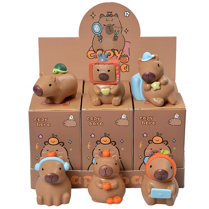 6Pcs/Set Capybara Figure Blind Box Anime Capybara Figures Doll  Decoration Toy For Children Christmas Gift