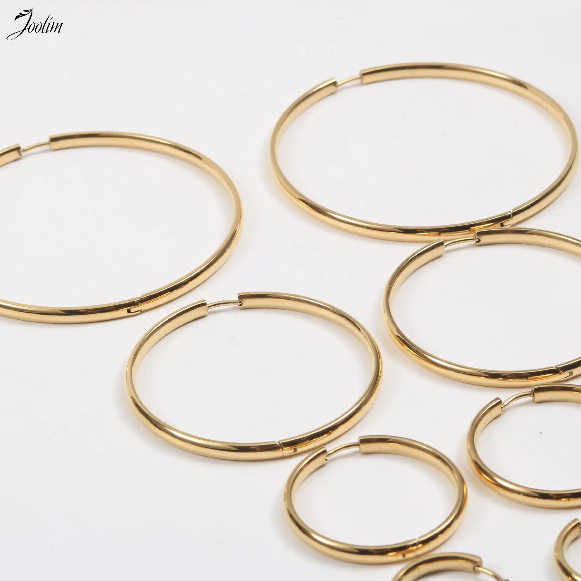 Joolim Jewelry Pvd Wholesale Non Tarnish & Waterproof Fashion Multi-size Flat Thread Hoop Stainless Steel Earring