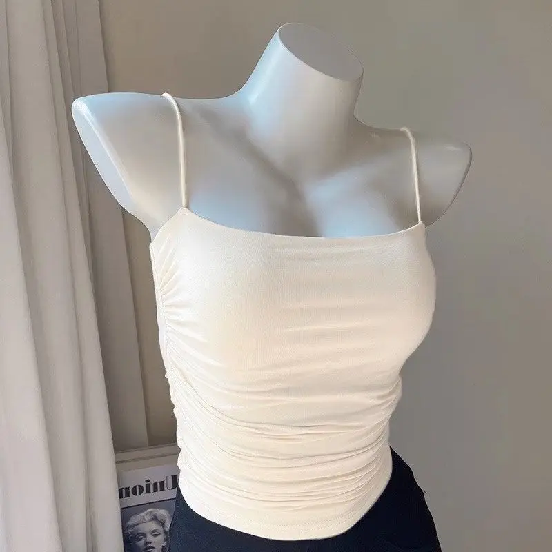 

Summer Y2K Women's Cotton Sling Camisole Crop Top Sleeveless Shirt Lady Bra Tank Tops Straps Skinny Girls Camisole Base Best