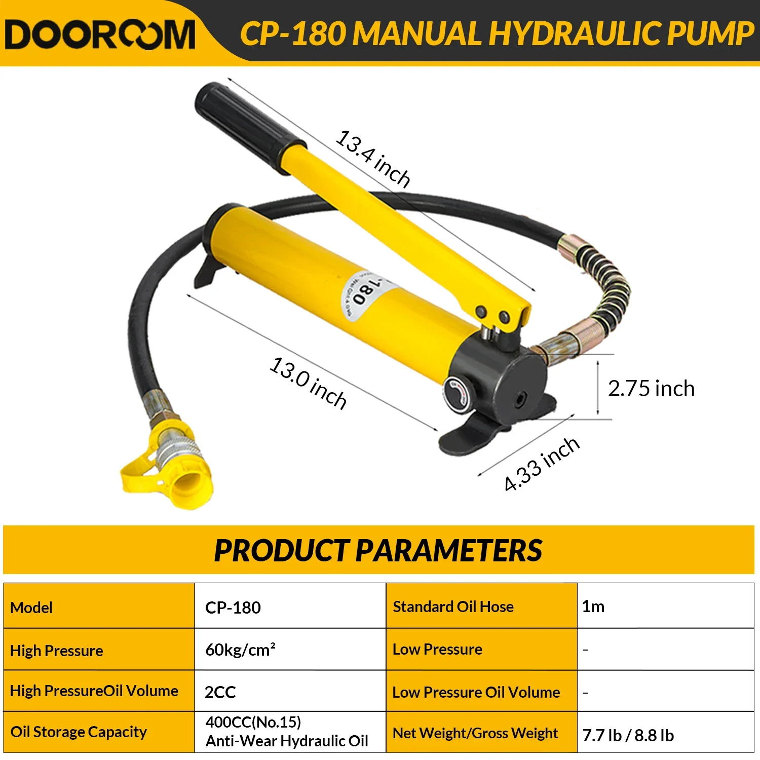 DOOROOM High Pressure Hydraulic Hand Manual Pump CP180 700 Manual Ram UltraHigh Pressure Pump Manual Hydraulics Large Oil Volume