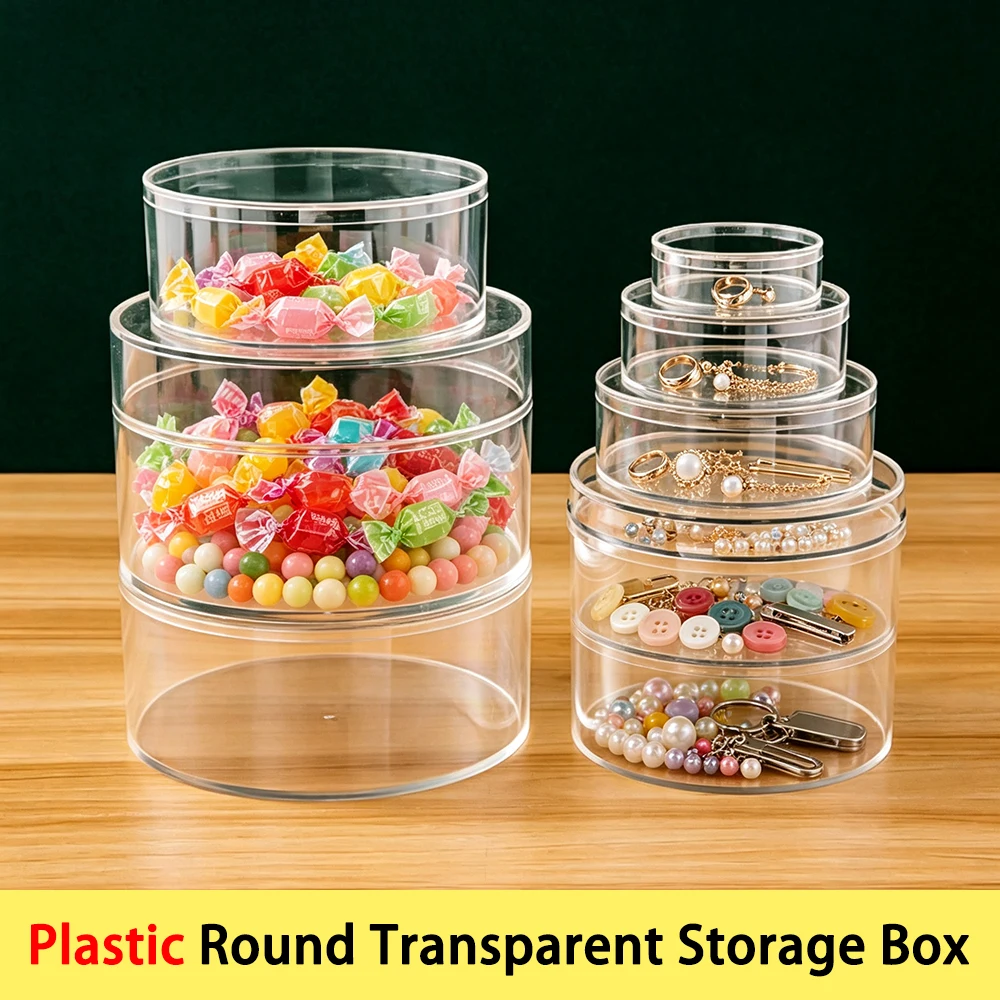 1-6Pcs Multi Size Storage Round Box Transparent Jewelry Box With Lid Dustproof Gift Packing Food Candy Small Parts Clear Box