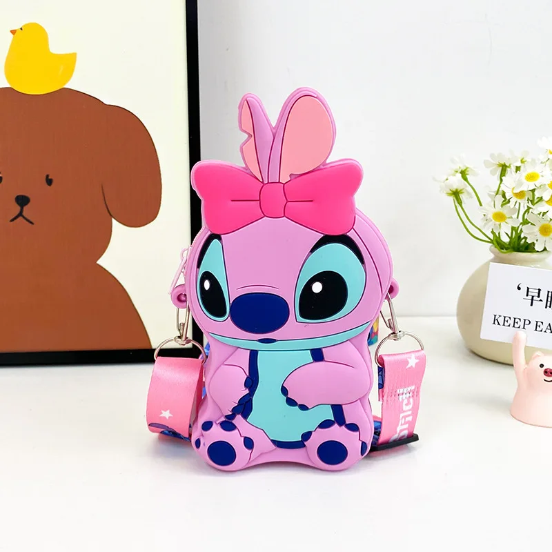 2024 New Children\'s Messenger Bag Cute Disney Stitch Cartoon Silicone Mini Storage Bags for Girls Boys Outdoor Coin Purse Gifts