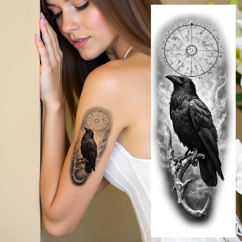 

12pcs Temporary Tattoo Black And Grey Realism Samurai Owl Dragon For Adult Arm Thigh