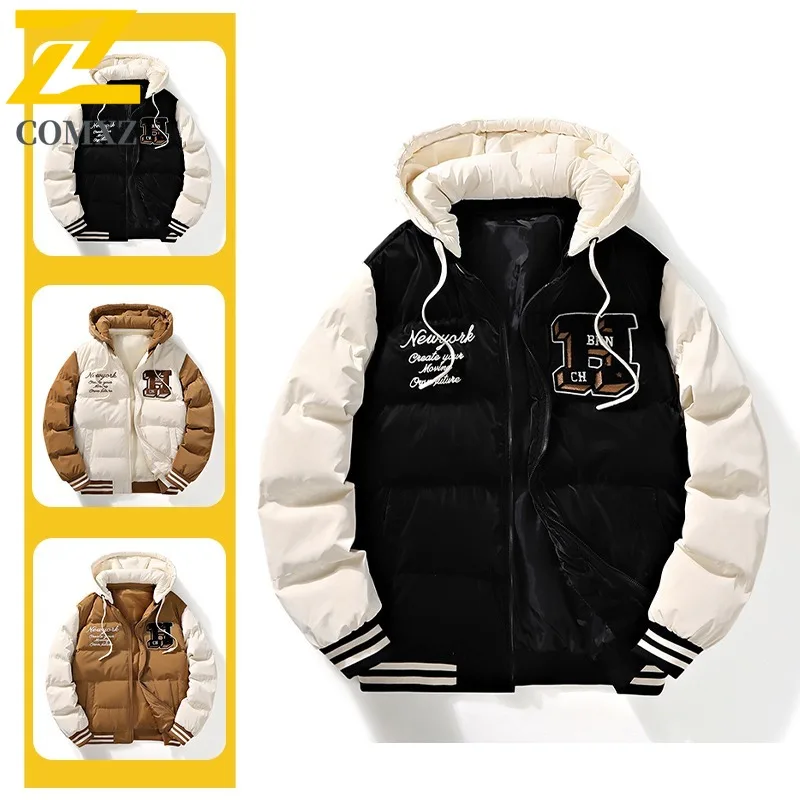 Men Winter Hooded Windbreaker with Fur Trim Thickened Fleece Lining Waterproof Windproof Loose Fit Thermal Coat Outdoor Jacket