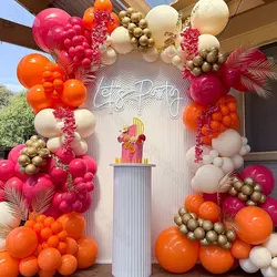 123Pcs Hot Pink Orange Balloons Garland Ivory Metal Gold Rose Pink Orange Balloon Arch for Birthday Wedding Let's Party Decor
