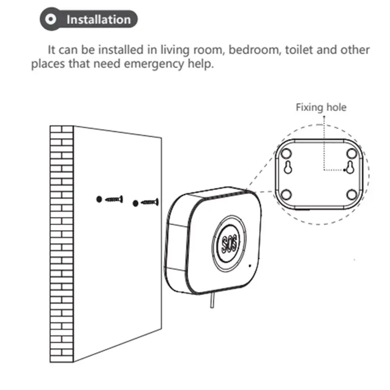 AAAEL-Tuya Wifi SOS Emergency Button Waterproof Health Alert System Personal Alarm Security With Drawstring For Elderly