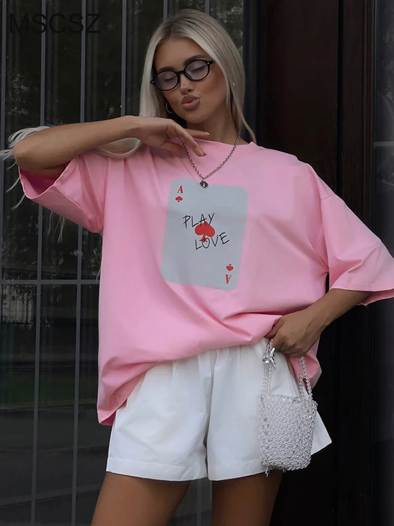 

MSCSZ Woman Graphic T shirts Y2K Streetwear O-Neck Short Sleeve Oversized T-shirt Woman Summer 100% Cotton T shirts
