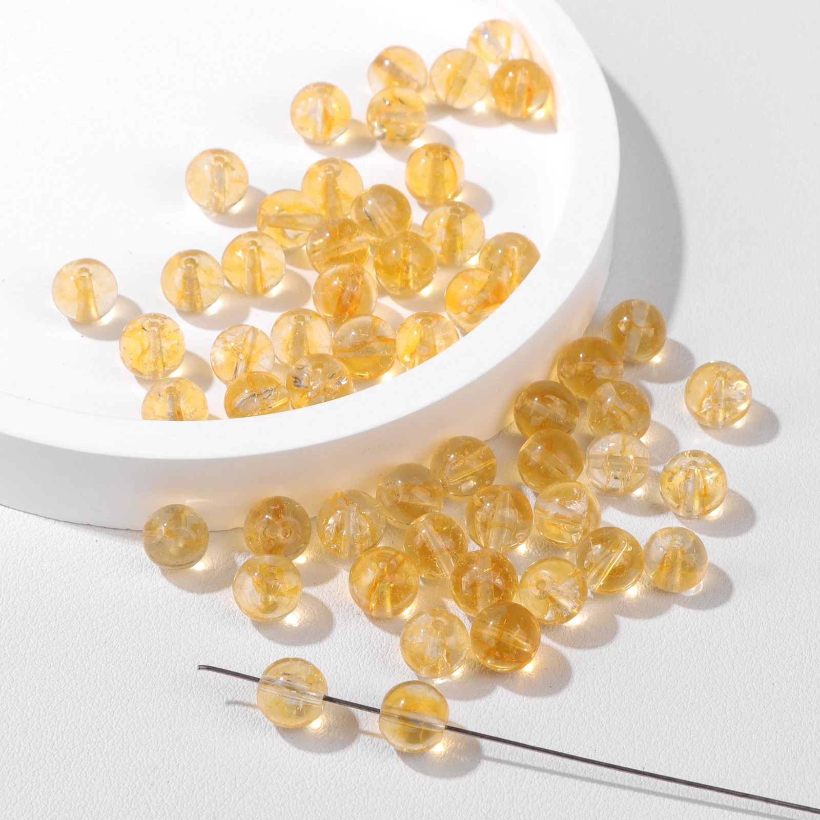8MM 50pcs Natural Citrine Crystal Yellow Cracked Quartz Round Spacer Beads for Jewelry Making Accessories
