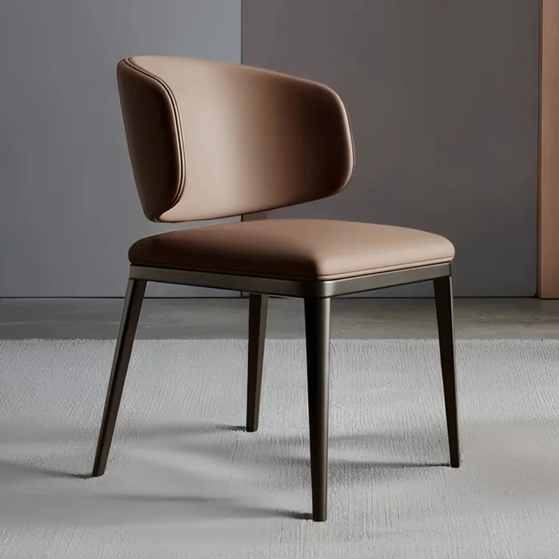 

Minimalist Home Dining Chairs Modern Soft Leather Cafe Chair with Curved Backrest Comfy Kitchen Living Room Chair with Steel Leg