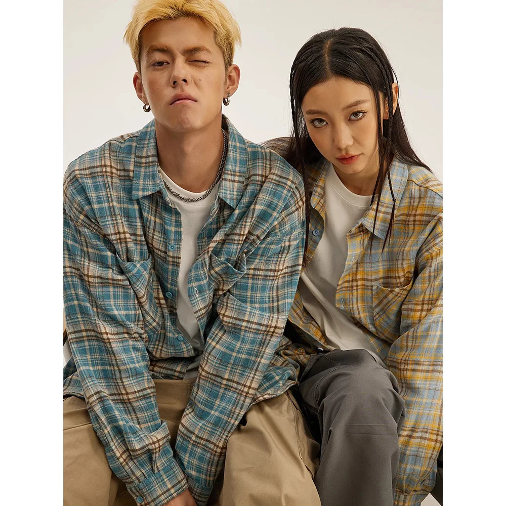 

Spring Autumn Vintage Men's Elegant Plaid Long Sleeved Shirt New Fashion Loose Shirt Jacket