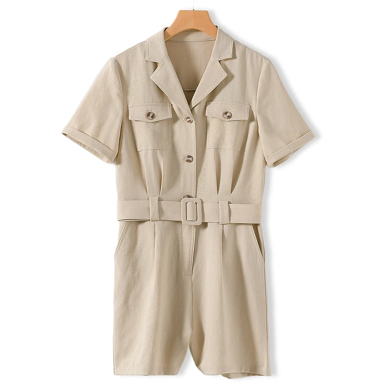 

XKing 2025 Summer New Women's Suit Collar Belted orts Rer High Waist ort Length Polyester Fabric Commute Sle