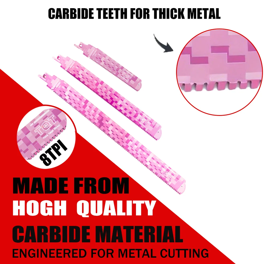 Carbide Saw Blade 6/9/12Inch Reciprocating Saw for Cutting Metal Angle Iron Steel Bar Thick Iron Pipe Power Tool Accessories