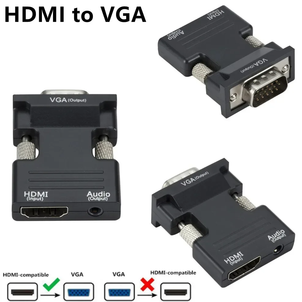Convertidor adaptador compatible con VGA a HD, adaptador HD a VGA de 1080P para PC, portátil, proyector HDTV, convertidor de Audio y vídeo