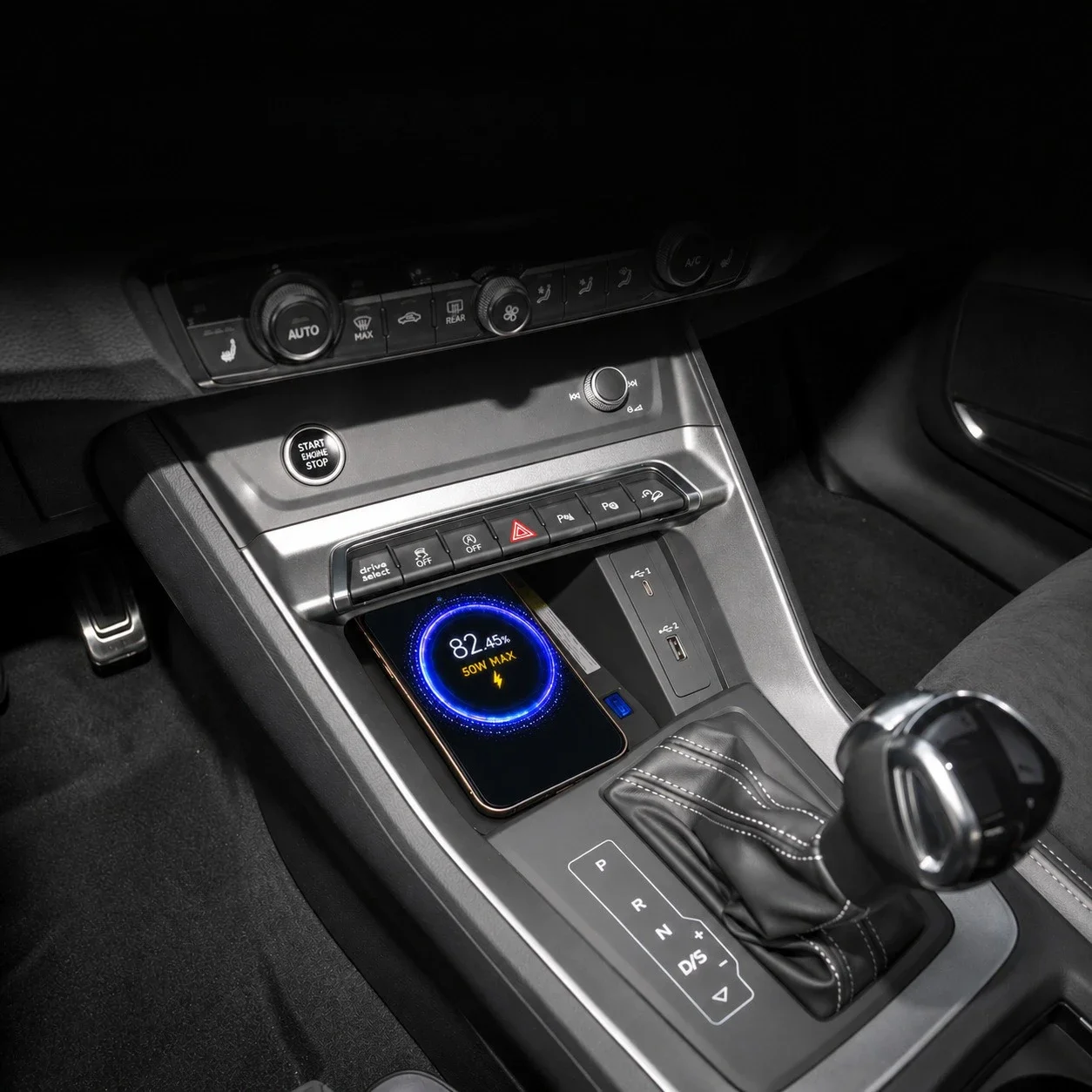 Wireless Onboard Car Charging Pad For Audi Q3 RS3 2019-2026 Center Console 50W for Android Mobile Phone Wireless Fast Charger