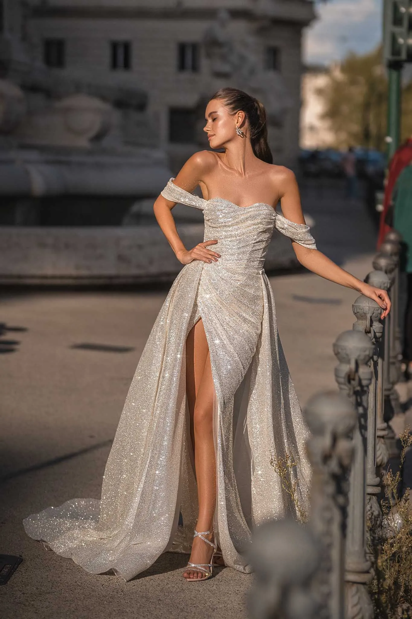 الصيف بوهو حورية البحر فستان الزفاف سباركلي قبالة الكتف الترتر عارية الذراعين زي العرائس vestido دي casamento