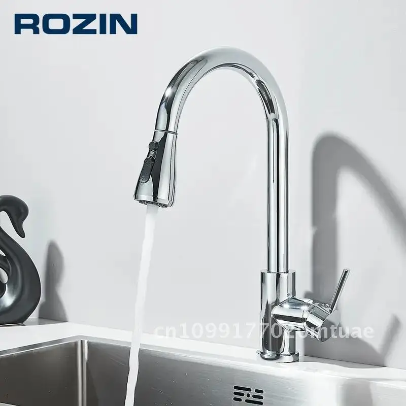 

Rozin хромированный кухонный смеситель с выдвижным изливом, монтируемый на палубе, одноуровневый распылитель, насадка для раковины, смеситель