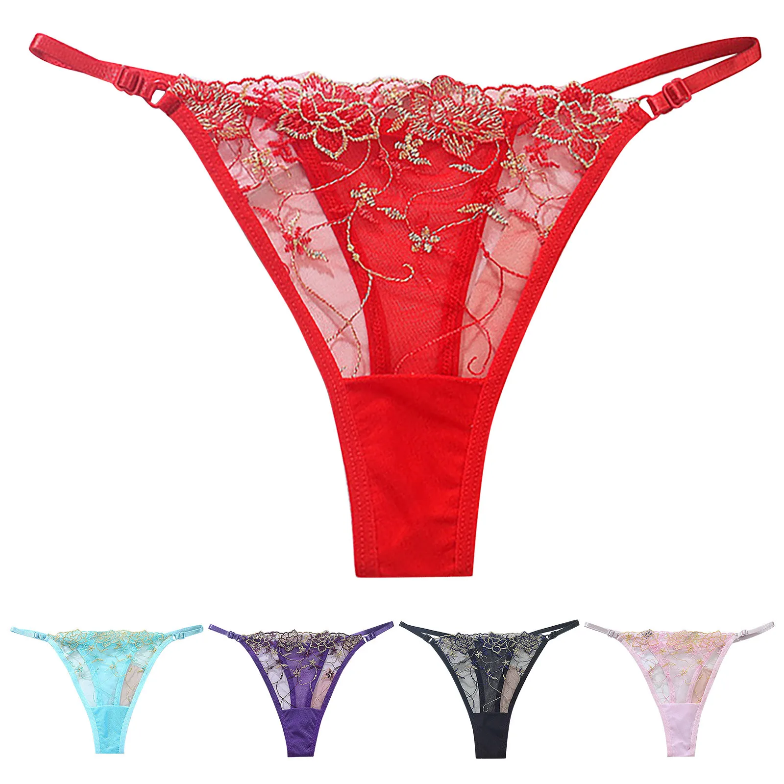 2024 New Womens Sexy T-Back Thongs G-Strings Mesh Sheer Panties T Pants Lingerie Low Waist See-Through Underpants Lenceria