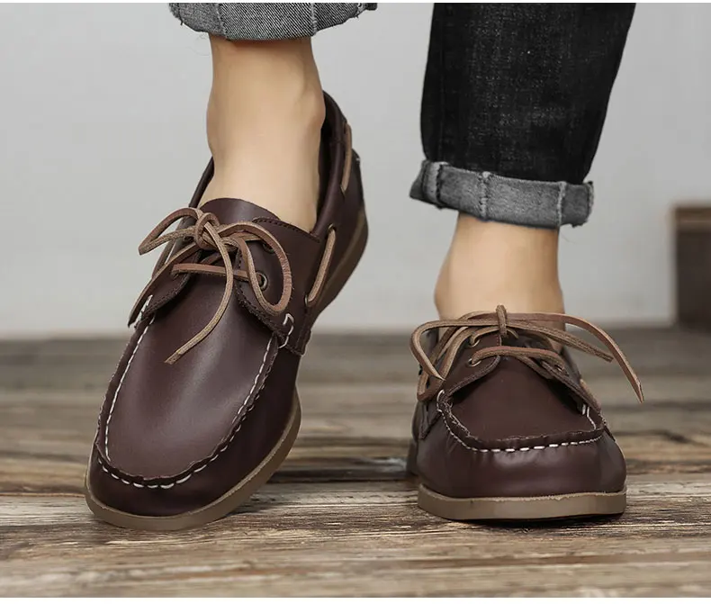 Herren Bootsschuhe aus echtem Rindsleder, schnelltrocknend, zum Schnüren, Retro-Fashion, lässige flache Schuhe, klassisch, 2026 Neues Design, Größen 39-47 – Detail 12
