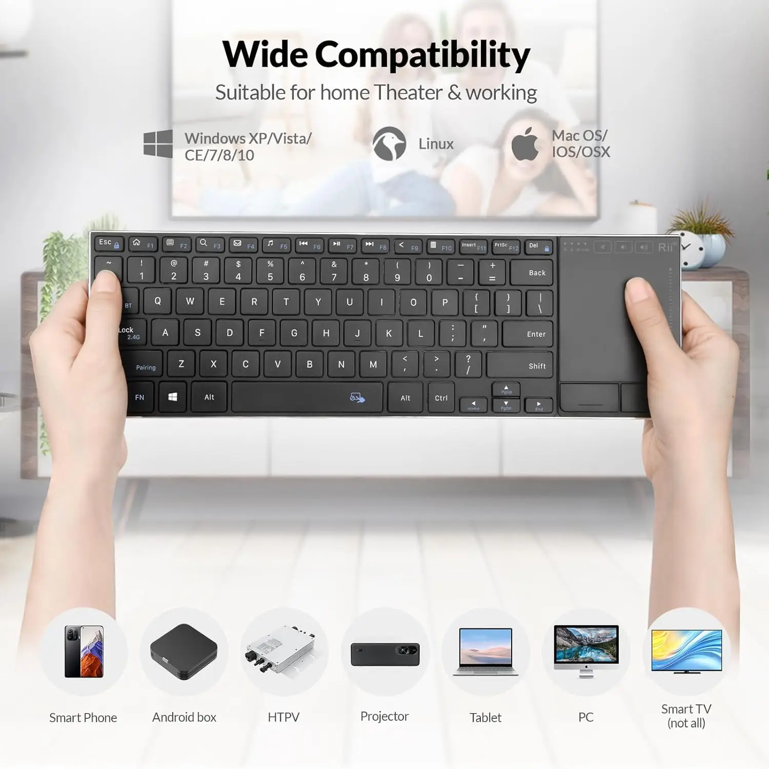 Rii Wireless K22S Bluetooth Keyboard Rechargeable Mini Keyboard with Multi-Touch Touchpad,Compatible PC, Mac, Laptop, Windows