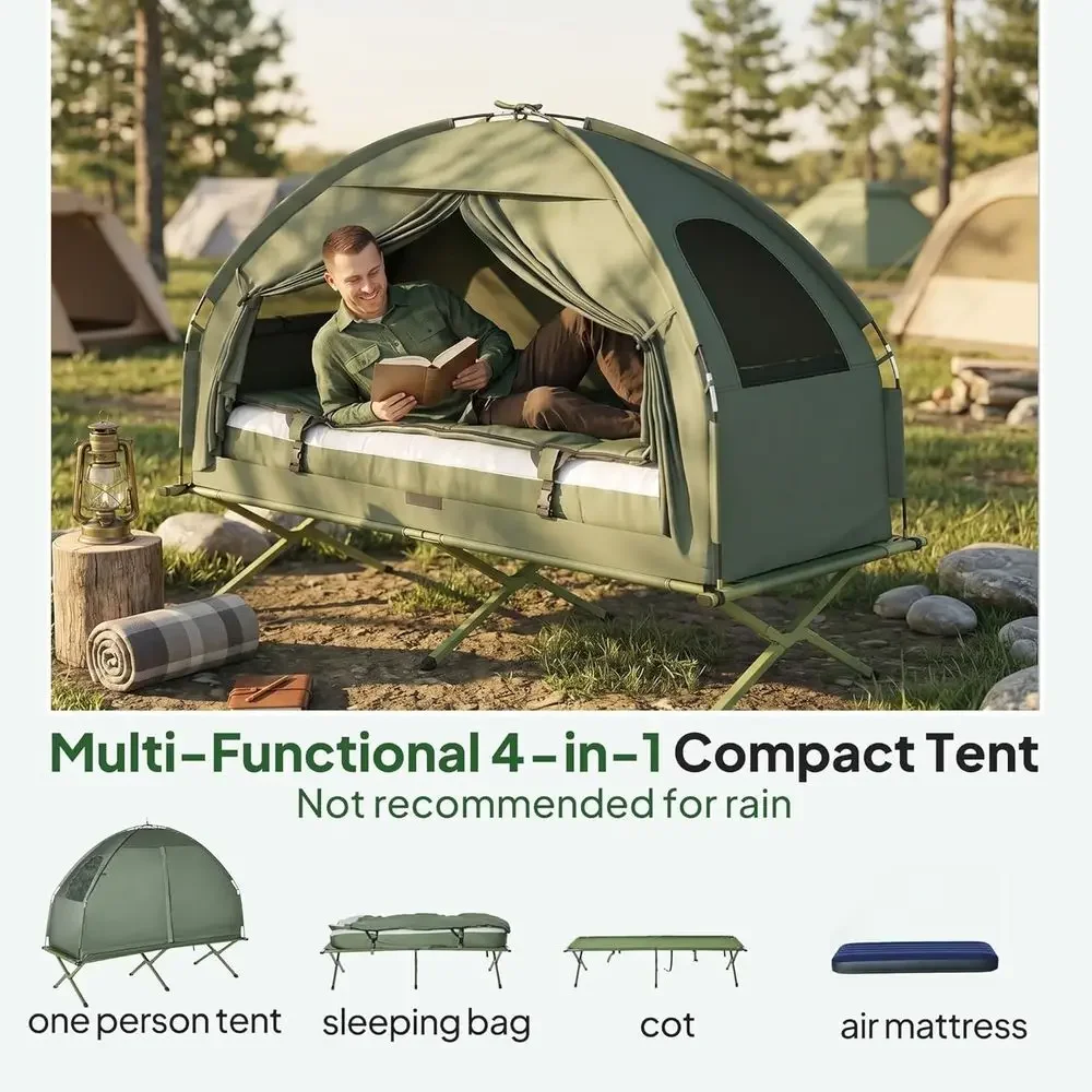 All-in-One Portable Camping Cot Tent with Mattress, Pillow, Sleeping Bag, and Carry Bag for Hiking and Picnics view 3