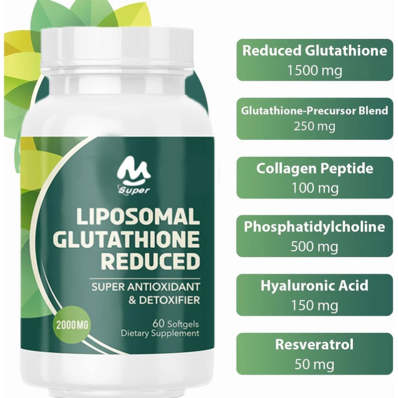 Liposomal Glutathione 2000 MG,Glutathione Supplement with Hyaluronic Acid + Collagen Peptide + Resveratrol, Powerful Antioxidant