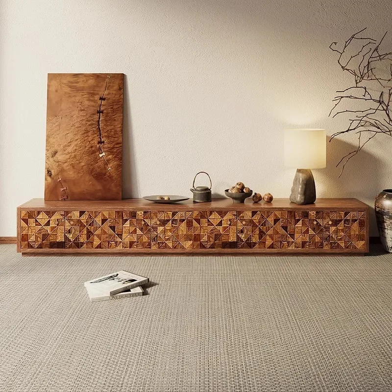 

Medieval old elm TV cabinet Japanese-style wabi-sandy wind B & B creative designer all-solid wood floor cabinet