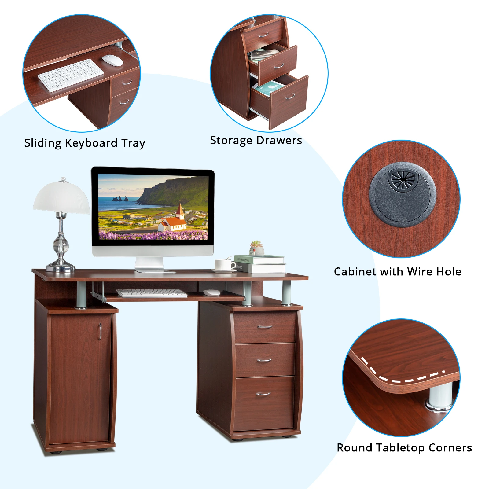 FCH 115*55*74cm 15mm MDF Tragbare 1pc Tür mit 3pcs Schubladen Computertisch (Eine Box) Kaffee Farbe