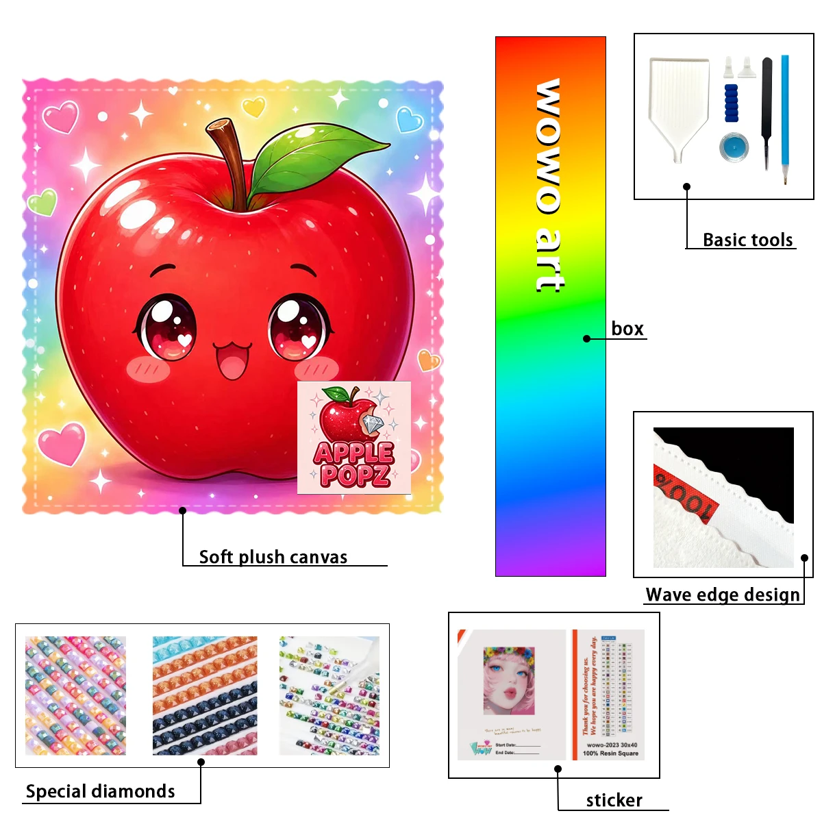 

【Apple popz Diamond Art】Смоляные элементы Apple FD, AB, CR и MT, блестяще переплетающиеся, с эффектом флокинга.