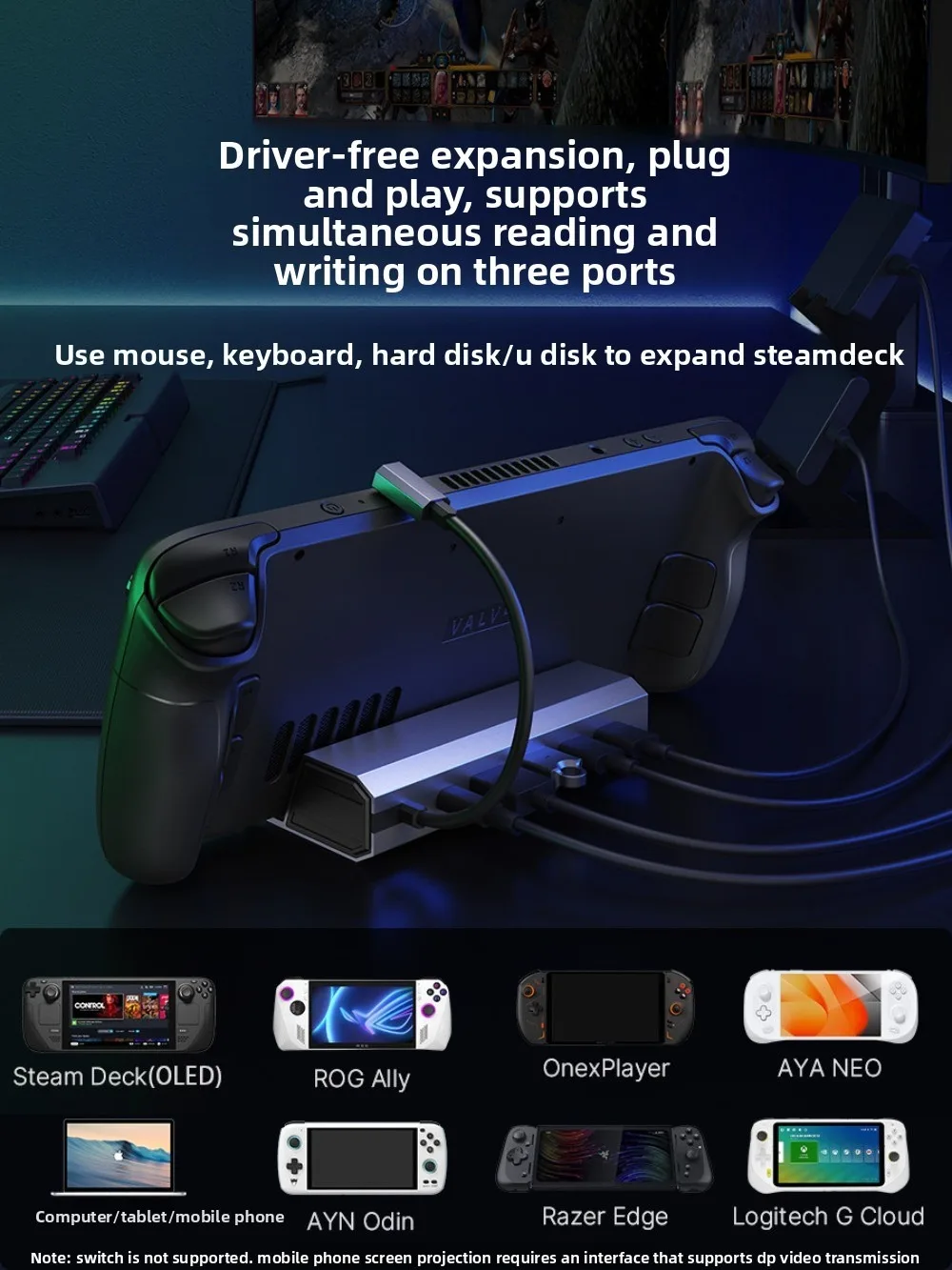 JSAUX Steam Deck OLED Docking Station ROG Ally X Accessories 4K 60Hz HDMI USB-C Hub Base Gigabit Ethernet PD 100W