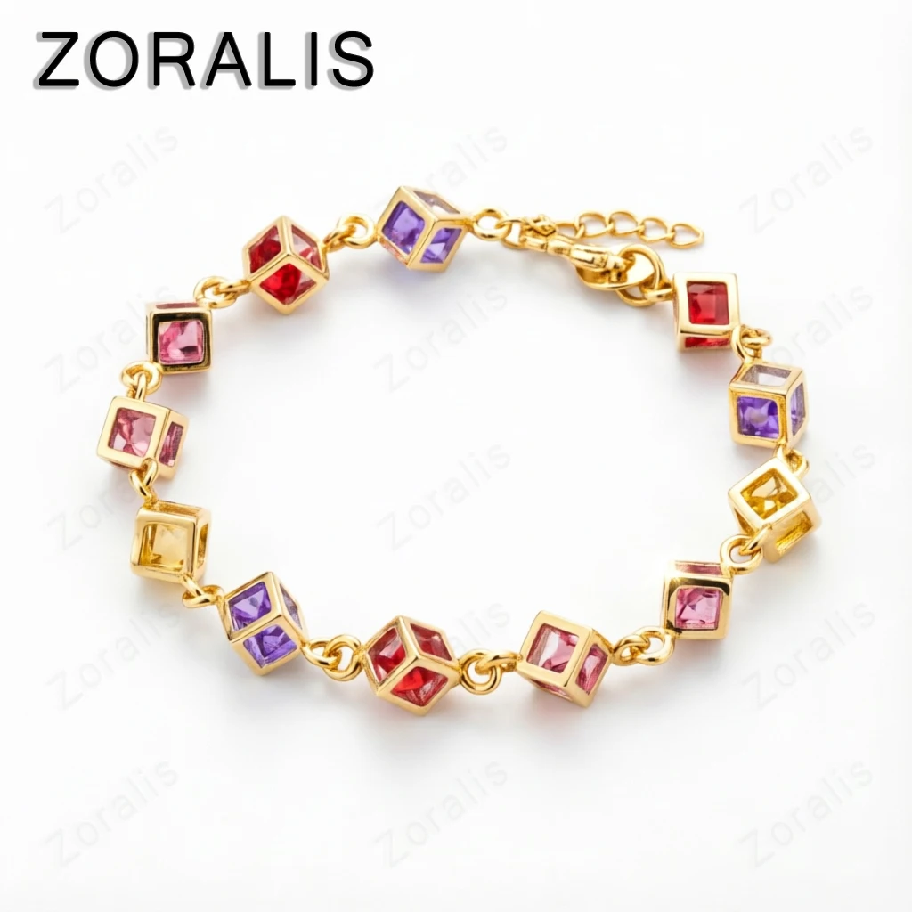 18K Gold Buntes Zirkon-Kristall-Armband für Damen Hochzeitsgeschenk Schmuck Mode Charm-Accessoires