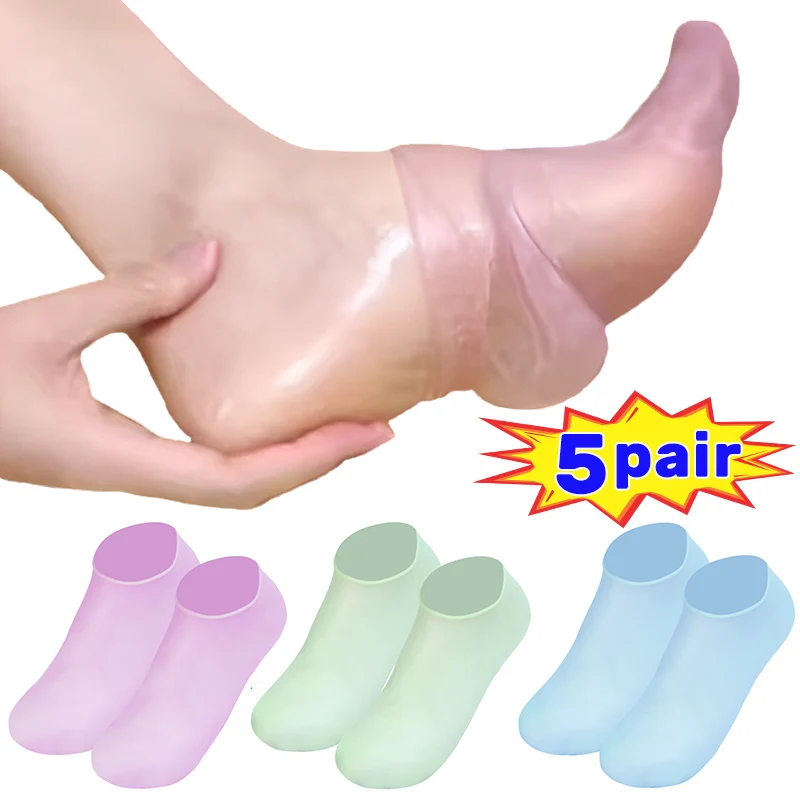 5Pairs Silicone Protective Moisturizing Foot Socks Reusable Foot Spa Elastic Protector Stocking Anti Cracking Dry Dead Skin Tool