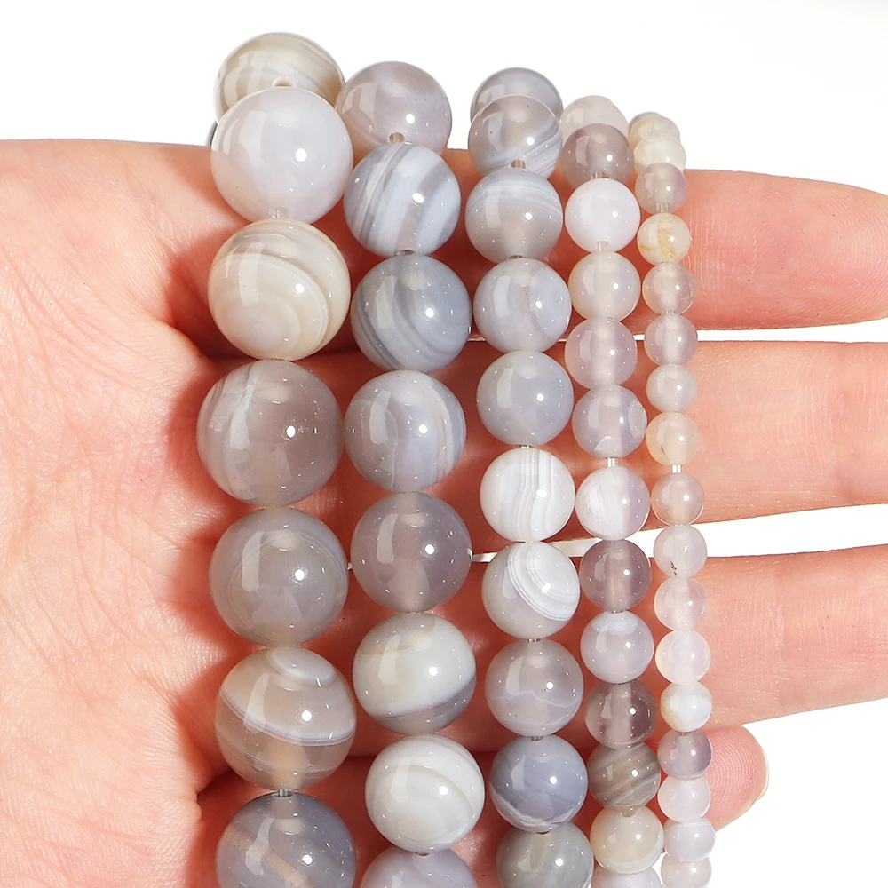 1strand/lot 4/6/8/10/12mm Gray Stripe Agate Natural Stone Beads Round Loose Spacer Bead For Jewelry Making DIY Necklace Bracelet